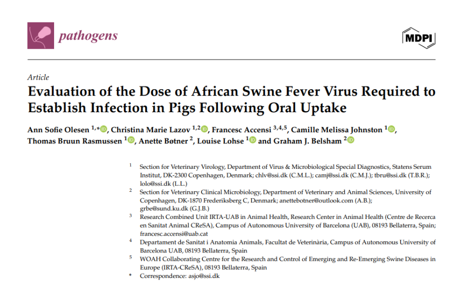 Oral Infection with African Swine Fever Virus: How Much Virus Is Needed to Cause Disease? New Research Reveals Infection Thresholds and New Perspectives for Farm Biosecurity